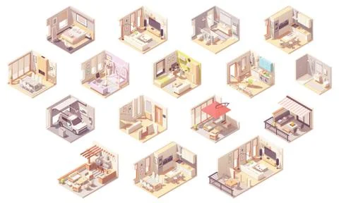 Vector isometric home rooms Illustrazione stock