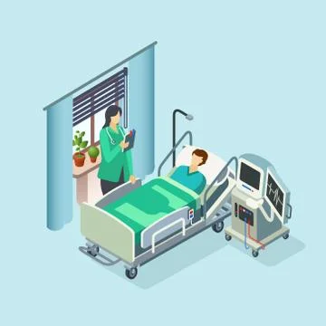 Vector isometric hospital room, patient, doctor Stock Illustration