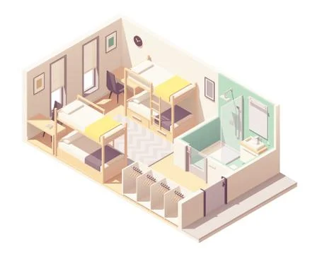 Vector isometric hostel room Stock Illustration