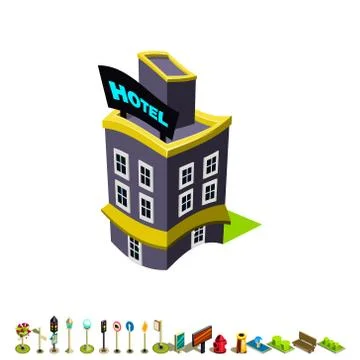 Vector isometric hotel building icon Ilustración de archivo
