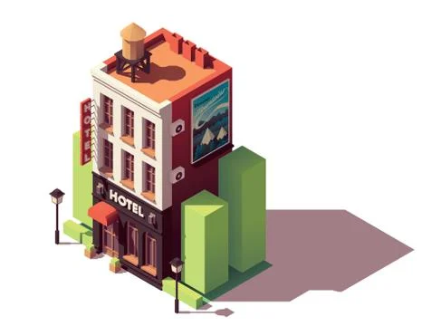 Vector isometric hotel building Stock Illustration