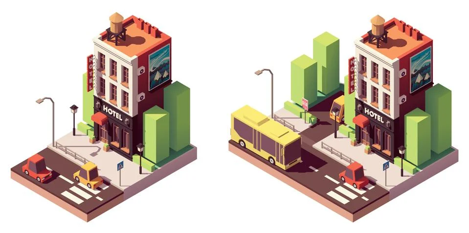 Vector isometric hotel building Stock Illustration