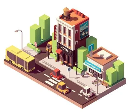 Vector isometric hotel building Stock Illustration