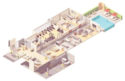 Vector isometric hotel interior Stock Illustration