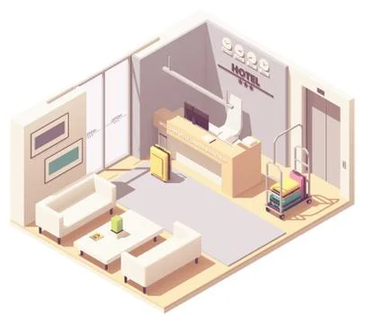 Vector isometric hotel reception Stock Illustration