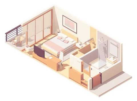 Vector isometric hotel room cross-section Stock Illustration
