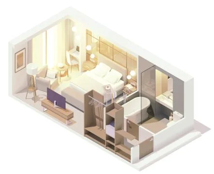 Vector isometric hotel room interior Stock Illustration