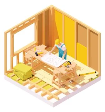 Vector isometric house construction Stock Illustration