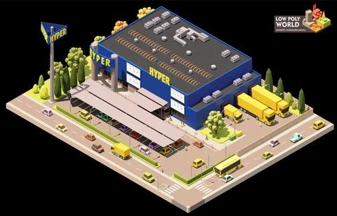 Vector isometric hypermarket building Stock Illustration