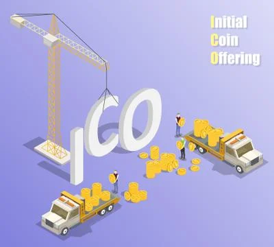 Vector isometric ICO banner poster template Stock Illustration