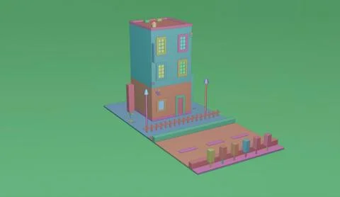 Vector isometric icon or info graphic elements representing low poly town fla イラスト素材