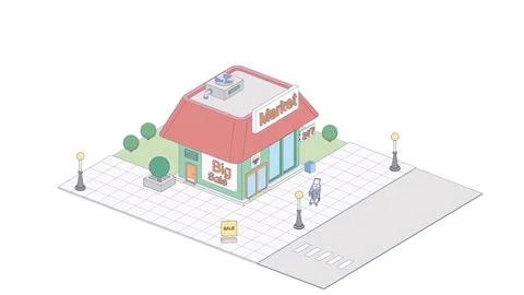 Vector isometric icon or infographic element representing supermarket building 스톡 일러스트
