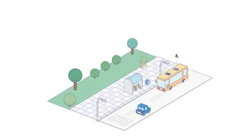 Vector isometric icon or infographic element representing bus approaching bus 스톡 일러스트