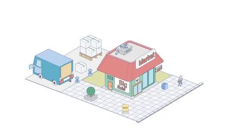 Vector isometric icon or infographic element representing supermarket building 스톡 일러스트
