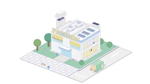 Vector isometric icon representing factory buildings with industrial structures Stock Illustration