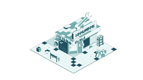 Vector isometric icon representing hardware store building Stock Illustration