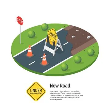Vector isometric illustration of building a new road. Stock Illustration