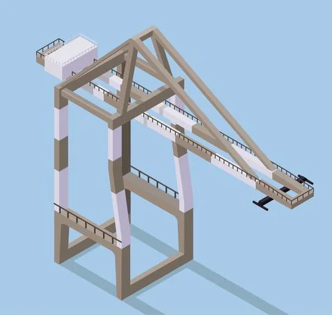 Vector isometric illustration of cargo crane. Port crane in docks. Stock Illustration