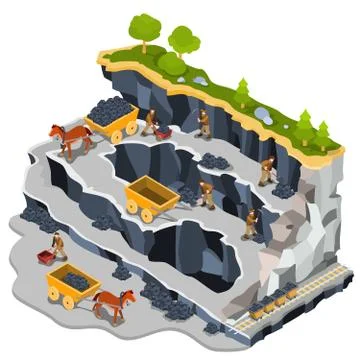Vector isometric illustration coal mining quarry 库存插图