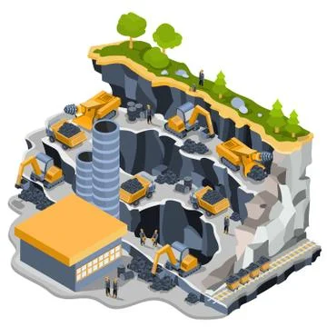 Vector isometric illustration coal mining quarry Illustrazione stock