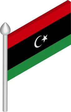 Vector Isometric Illustration of Flagpole with Libya Flag Stock Illustration