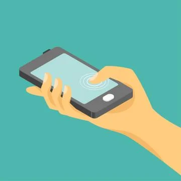 Vector isometric illustration of hand and a smartphone. Stock Illustration