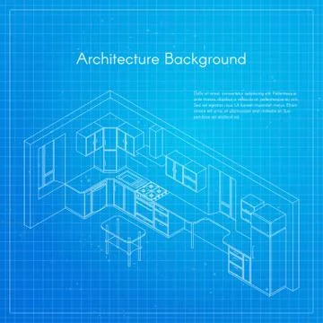 Vector isometric illustration of kitchen blueprint interior. Stock Illustration