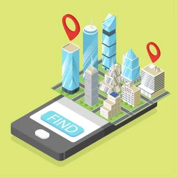Vector isometric illustration of mobile navigation. Stock Illustration