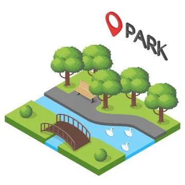 Vector isometric illustration of park. Stock Illustration