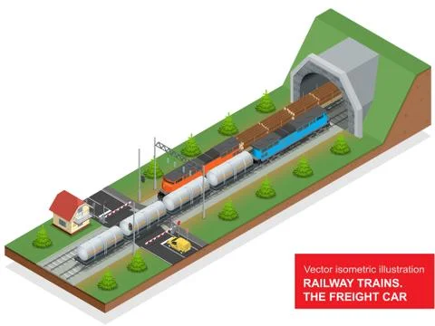 Vector isometric illustration of a railway junction. Illustrazione stock