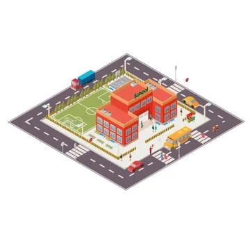 Vector isometric illustration of school building Ilustración de archivo