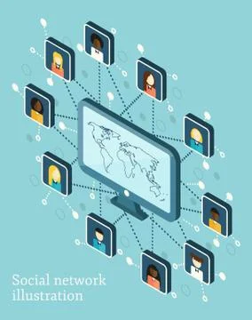 Vector isometric illustration on social network theme イラスト素材