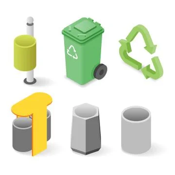 Vector isometric illustration of  waste cans. Stock Illustration