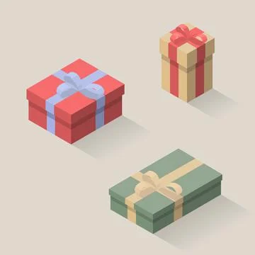 Vector isometric illustrations of gifts. Set of present boxes. Stock Illustration