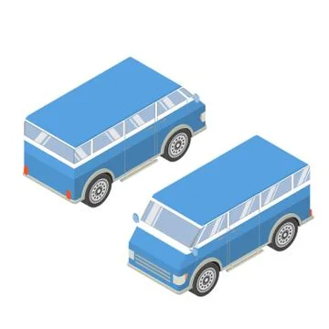 Vector isometric with the image of the tourist van. Vector flat a retro a van Stock Illustration