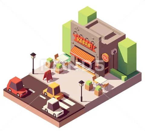 Vector isometric kebab shop Stock Illustration