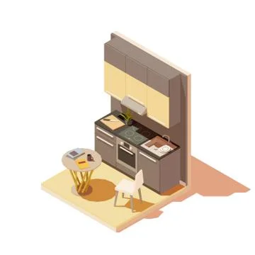 Vector isometric kitchen interior cross-section with island Illustrazione stock