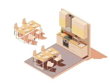 Vector isometric kitchen interior cross-section with island Illustrazione stock