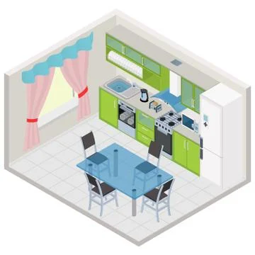 Vector isometric kitchen interior Stock Illustration