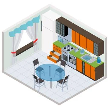 Vector isometric kitchen interior Stock Illustration