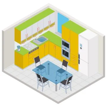 Vector isometric kitchen interior Stock Illustration