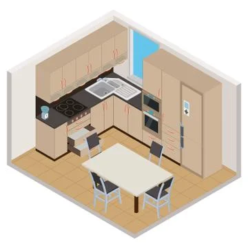 Vector isometric kitchen interior Stock Illustration
