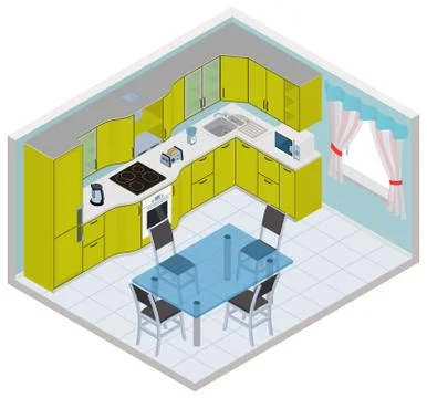 Vector isometric kitchen interior Stock Illustration