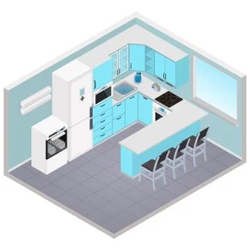 Vector isometric kitchen interior Illustrazione stock