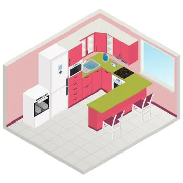Vector isometric kitchen interior Stock Illustration