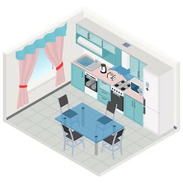 Vector isometric kitchen interior Stock Illustration