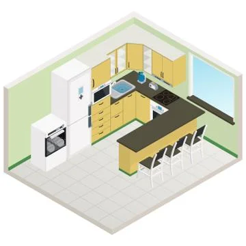 Vector isometric kitchen interior Stock Illustration