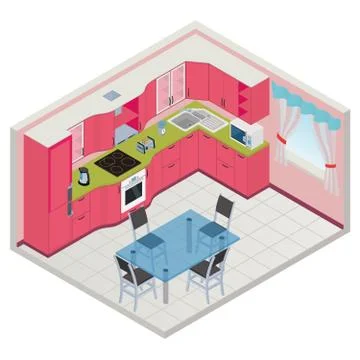 Vector isometric kitchen interior Stock Illustration