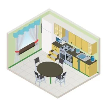 Vector isometric kitchen interior Stock Illustration