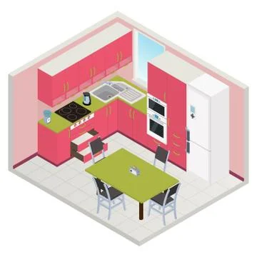 Vector isometric kitchen interior Stock Illustration